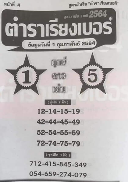 เลข ตำราเรียงเบอร์ 01/02/64