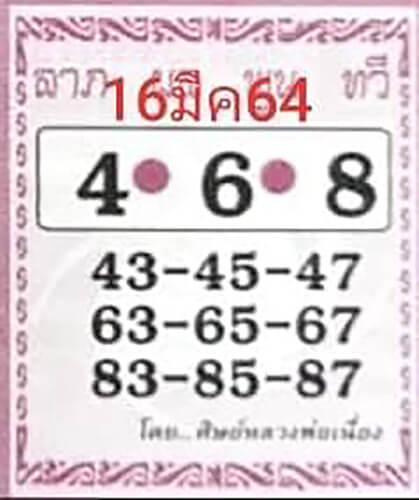 แนวทางเลขเด็ด งวดวันที่ 16 มีนาคม 2564 ประจำวันที่ 04/03/64