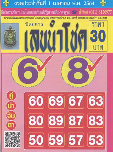 เลขนำโชค 01/04/64