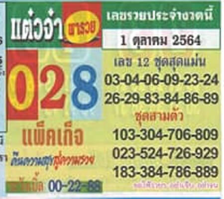 หวยแต๋วจ๋า1/10/64