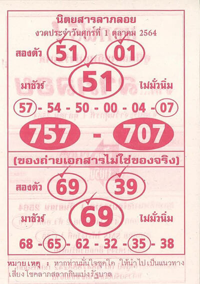 หวยนิตยสารลาภลอย01/10/64