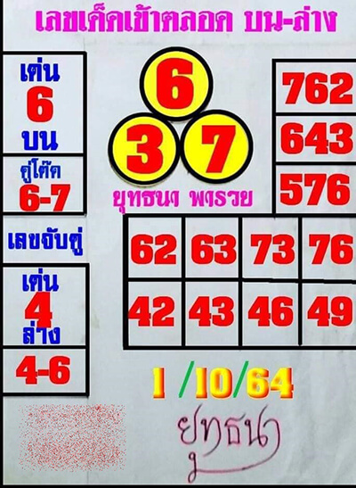 หวยยุทธนาพารวย01/10/64