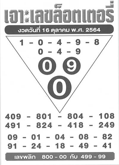 หวยเจาะเลขลอตเตอรี่16/10/64