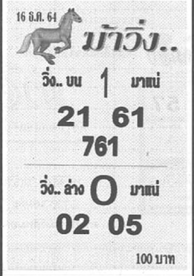 เลขเด็ดม้าวิ่ง16/12/64