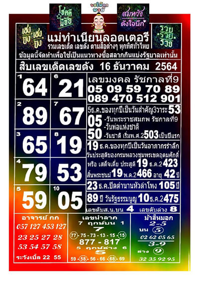 เลขเด็ดแม่ทำเนียน16/12/64