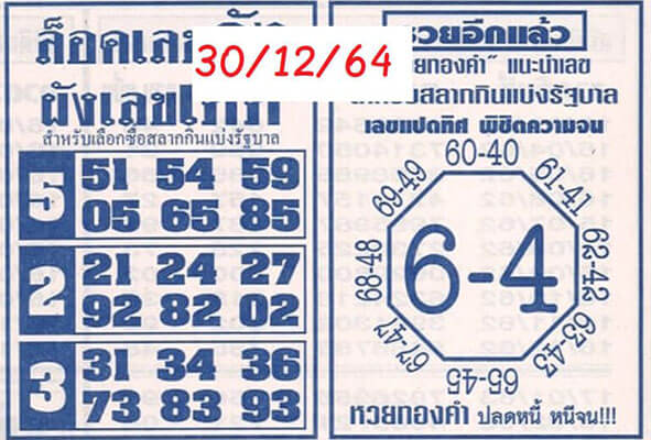 หวยเลขแปดทิศ30/12/64