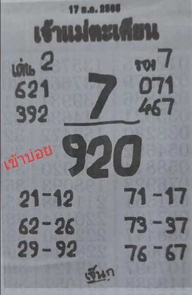 หวยเจ้าแม่ตะเคียน17/01/65