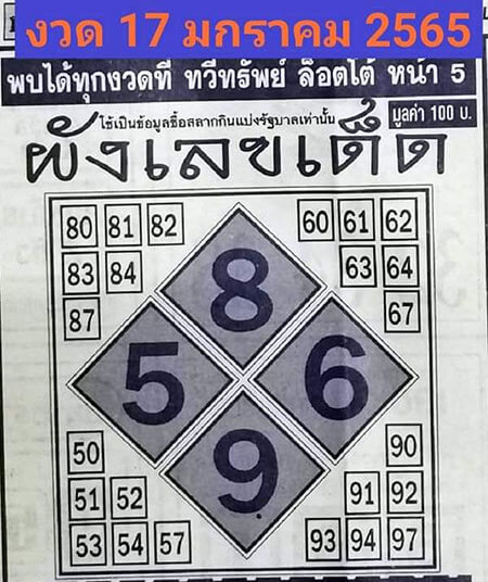 หวยผังเลขเด็ด17/01/65