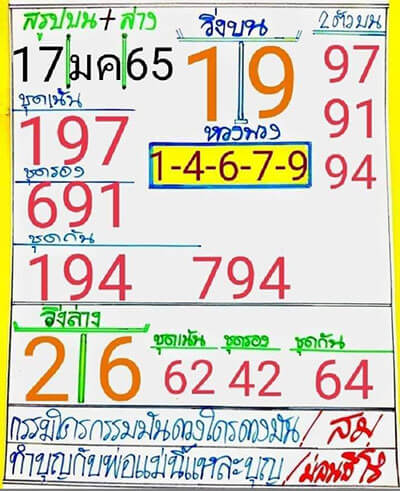 หวยอาจารย์สม17/01/65