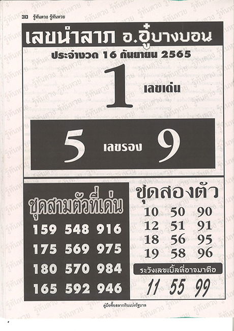 เลข อ.อู๋บางบอน เลขเด็ด 16/9/65