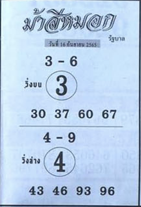 เลขม้าสีหมอก เลขเด็ด 16/9/65