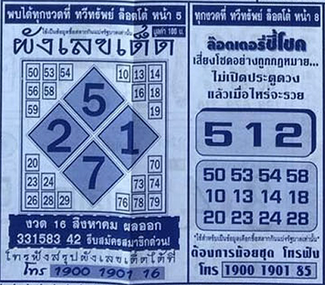 หวยผังเลขเด็ด เลขเด็ด 16/9/65