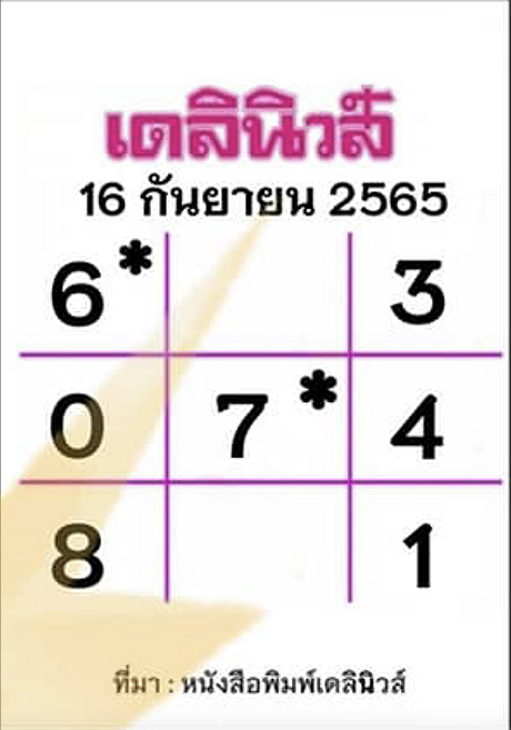 เลขเด็ดเดลินิวส์ 16/9/65