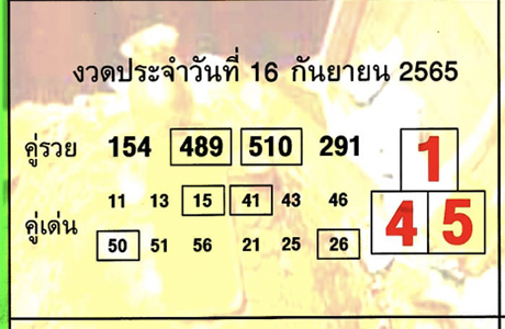 เลขคู่เด่นคู่รวย 16/9/65