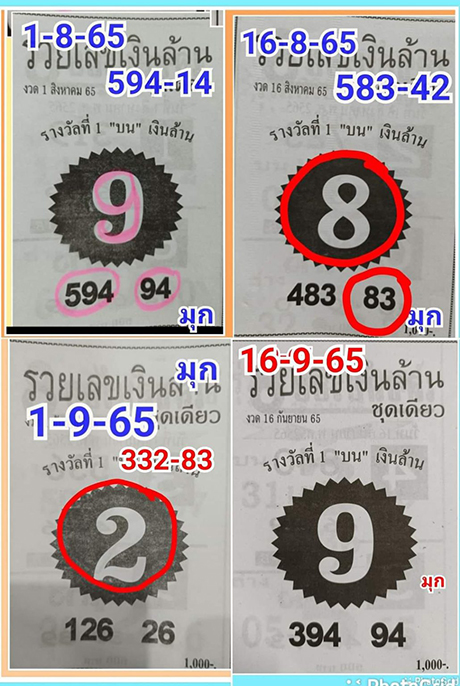 หวยรวยเงินล้านชุดเดียว เลขเด็ด 16/9/65