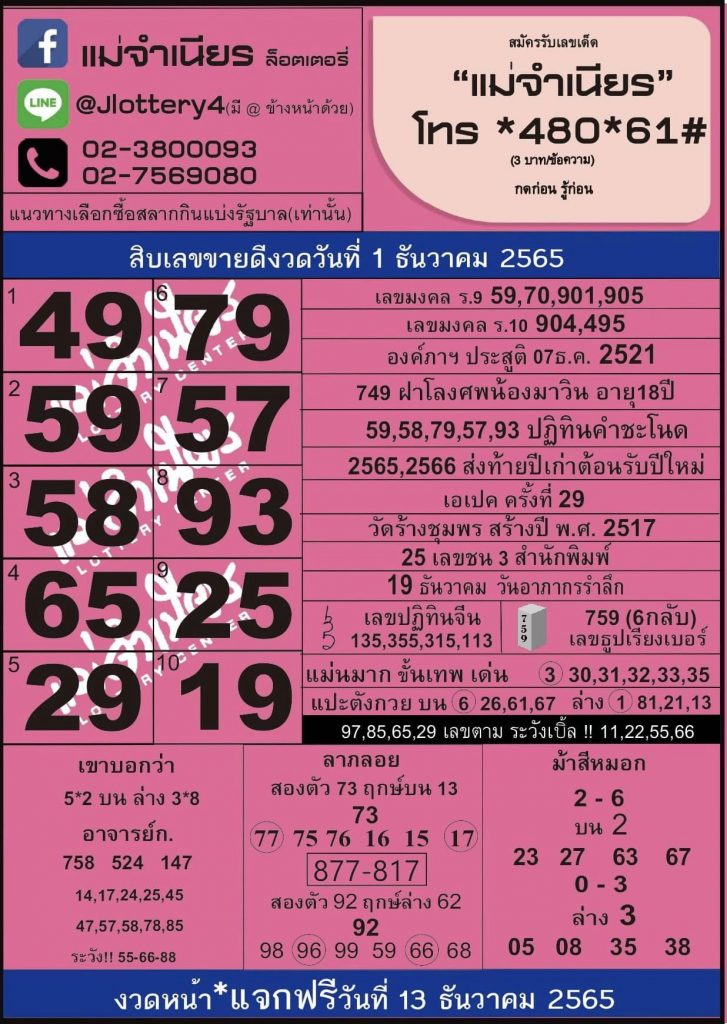 แม่จำเนียรเลขเด็ด 1/12/65